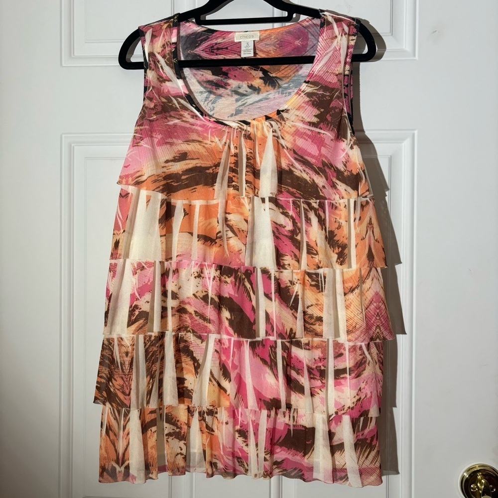 ❤️2/$15 or 3/$21❤️ Chico’s Tiered Ruffled Tank Top, Size 3, Women’s Size 16